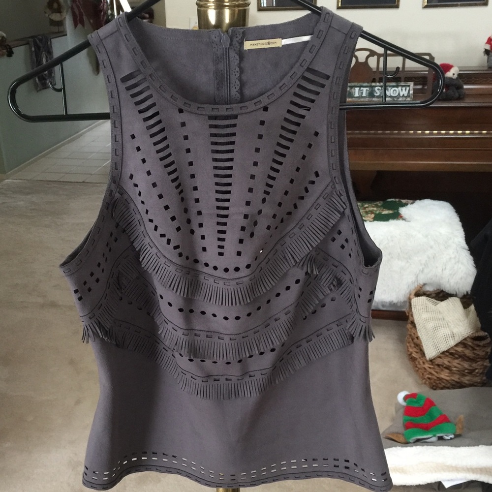 NWOT Suede Fringe Top with Cutouts